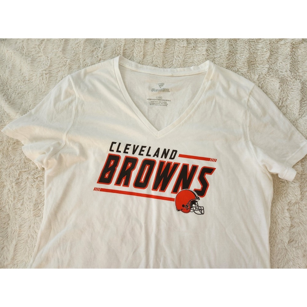 Fanatics Short Sleeve Cleveland Browns White T Shirt V Neck Womens Large